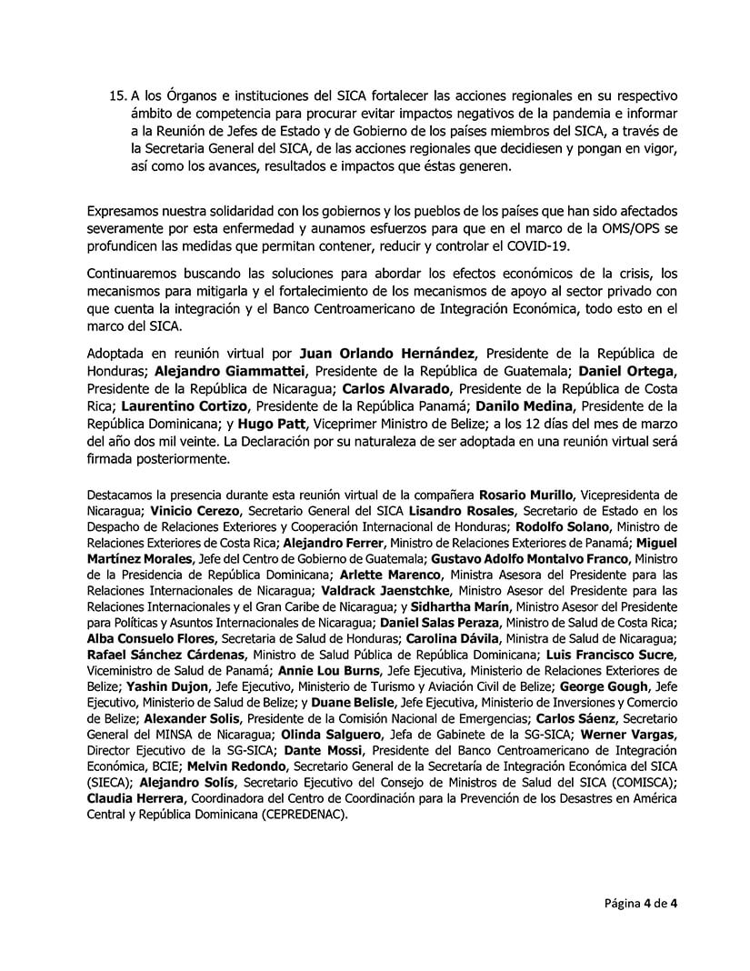 declaracion-jefes-estado-gobierno-sica-coronavirus